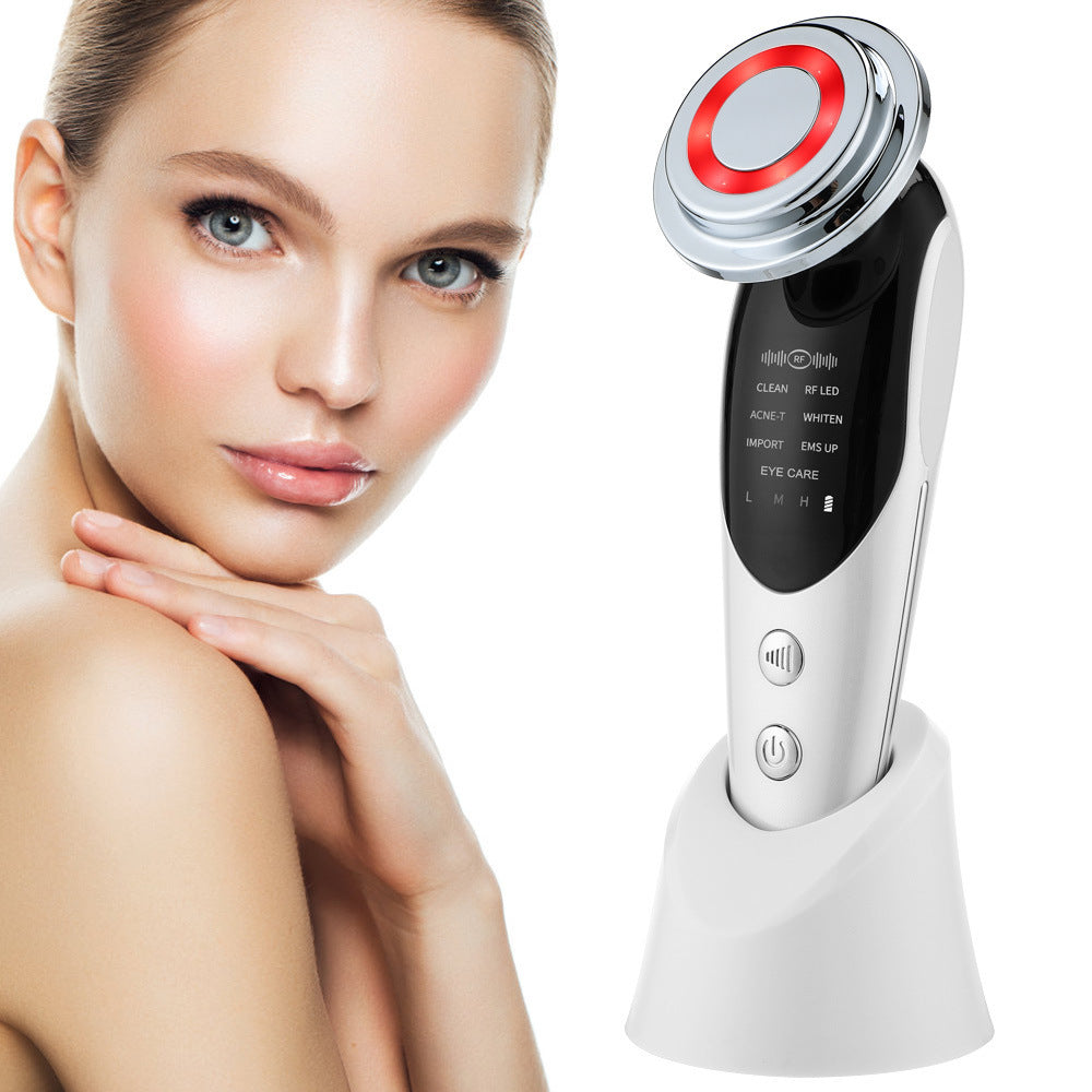 7-in-1 Facial Massager with EMS Microcurrent, Color Light Therapy, Vibration, LED Beauty Features, Skin Purifying, and Care Introducing Device.