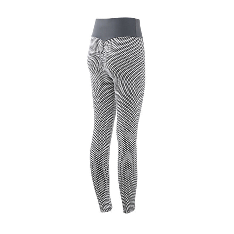 Plaid seamless high-waist yoga leggings for women, perfect for fitness, breathable, and ideal for gym workouts.