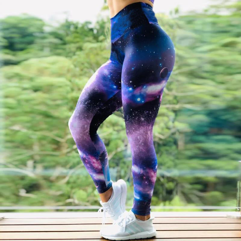 High-Elastic Fitness Sports Leggings with an Abstract Ink Pattern and a High Waist, Perfect for Yoga and Training.