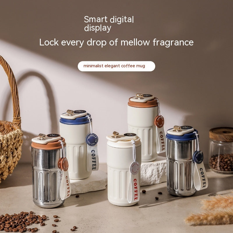 Smart digital thermal bottle, portable coffee mug, stainless steel water bottle, in-car insulated cup, keeps drinks cold, vacuum flask, 450ml.