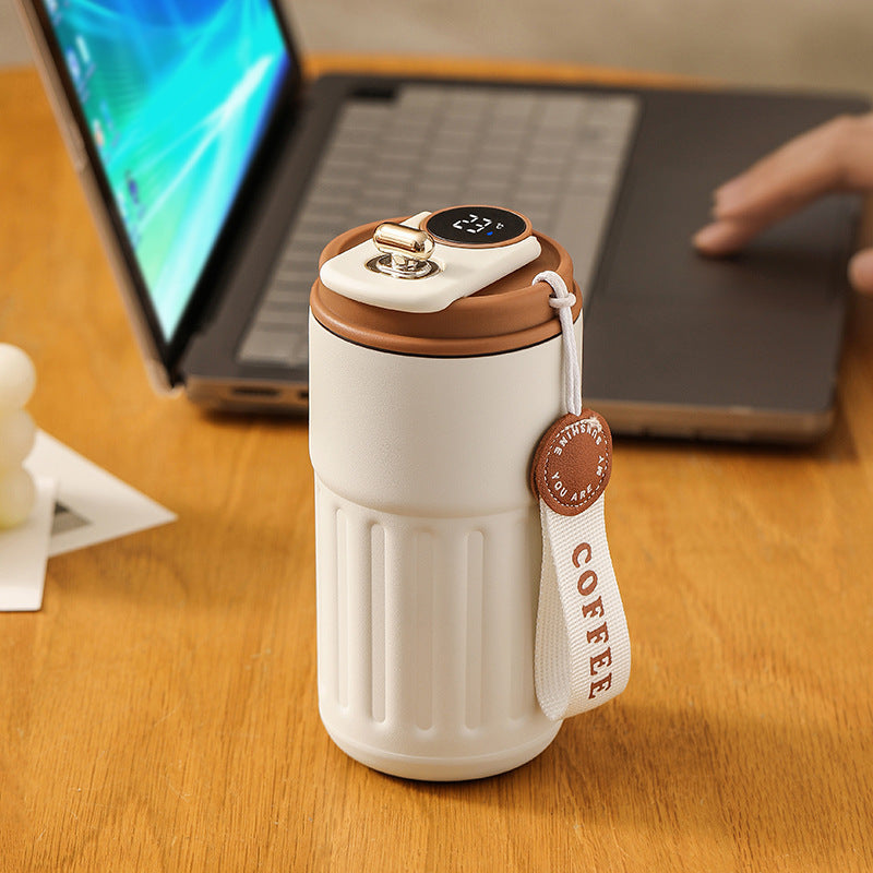 Smart digital thermal bottle, portable coffee mug, stainless steel water bottle, in-car insulated cup, keeps drinks cold, vacuum flask, 450ml.