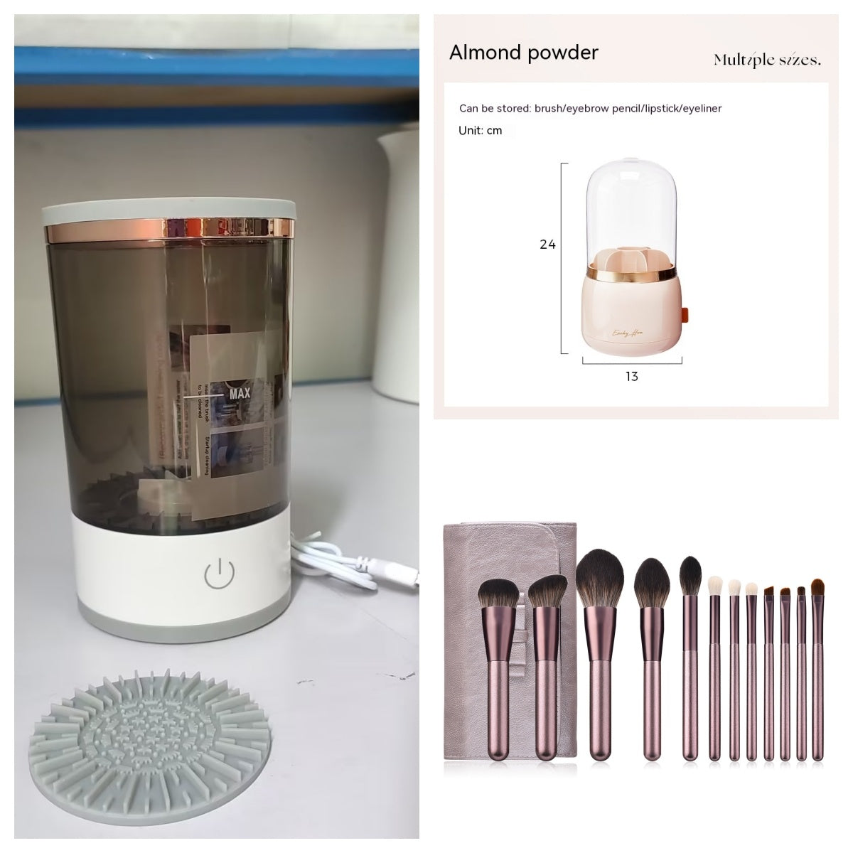 Portable Electric Makeup Brush Cleaner Machine for Women, Automatic Cosmetic Brush Cleaner with USB Charging, Ideal for Cleaning Eye Shadow Brushes.