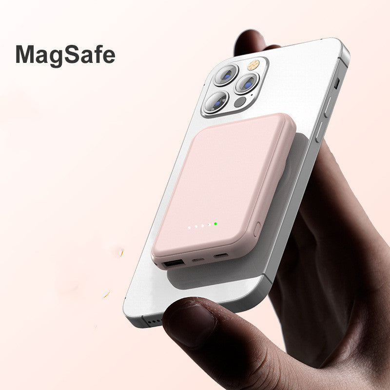 Mini Fast-Charging Magnetic Wireless Power Bank, 5000mAh, Portable.
