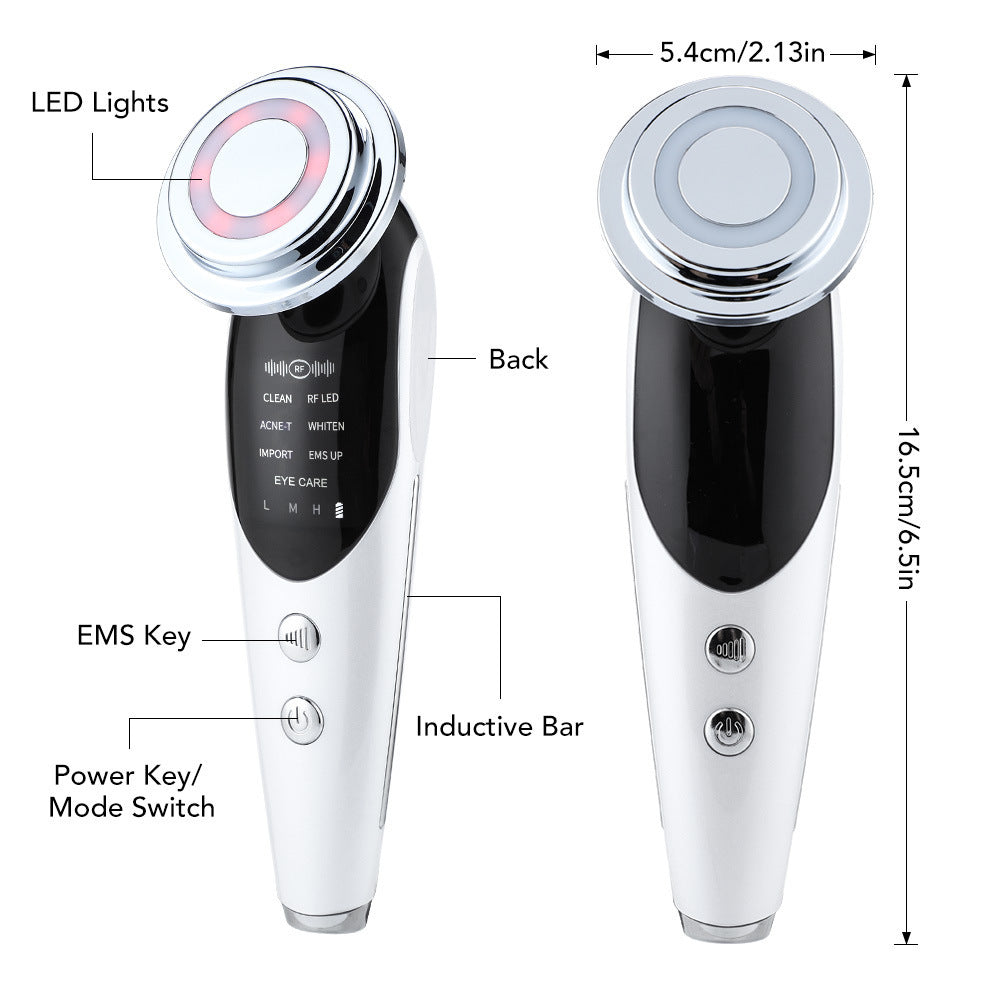 7-in-1 Facial Massager with EMS Microcurrent, Color Light Therapy, Vibration, LED Beauty Features, Skin Purifying, and Care Introducing Device.