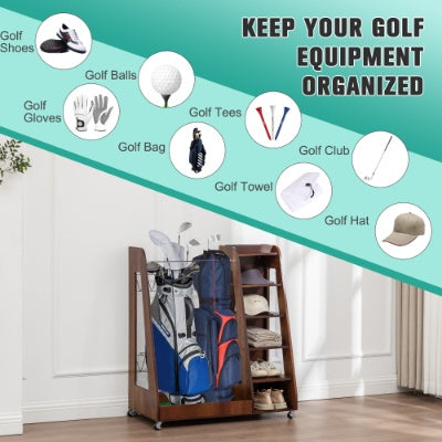 Golf Bag Organizer for Garage, Premium Wooden Golf Clubs Storage Rack Fit 2 Golf Bags, Golf Trunk Organizer for Car Garage Club Shed Basement,