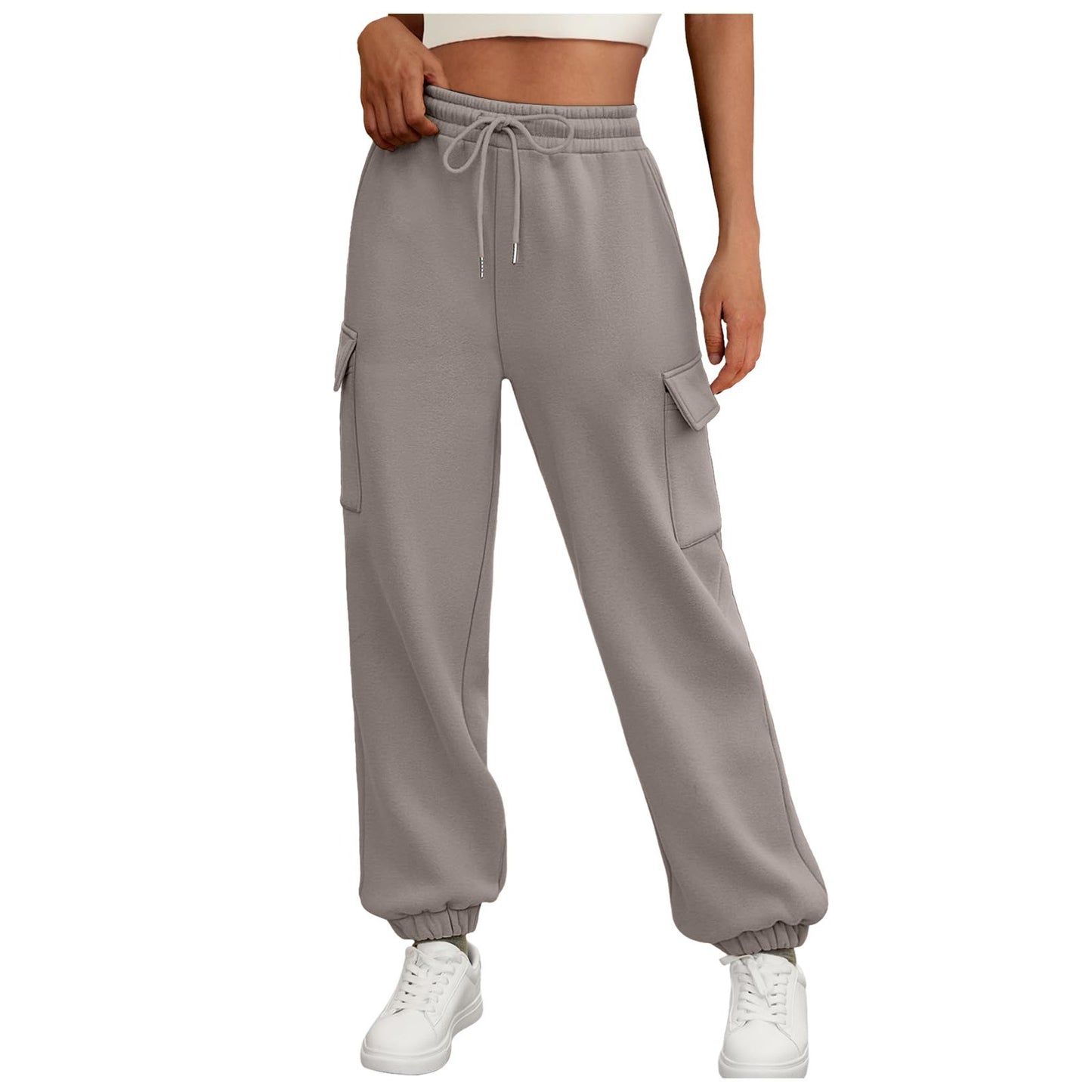 Women's fleece-lined sweatpants, baggy athletic joggers with pockets, perfect for fall. Casual and trendy cargo pants for stylish and comfortable autumn outfits.