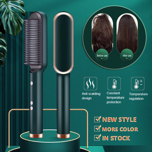 New 2 In 1 Hair Straightener Hot Comb Negative Ion Curling Tong Dual-purpose Electric Hairbrush
