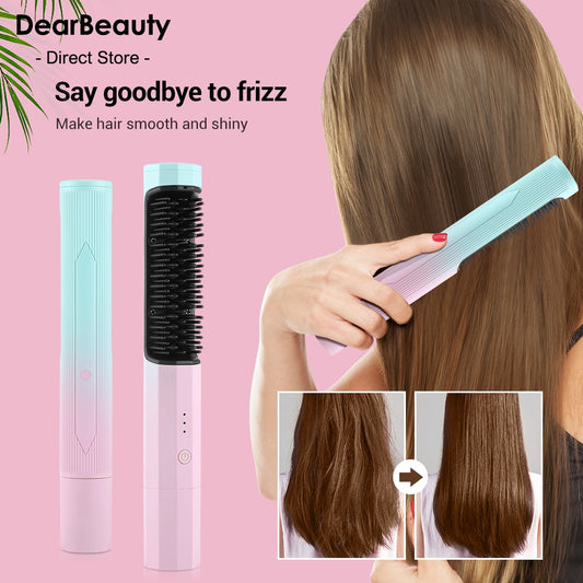 Rechargeable Wireless Hair Straightener and Curler with Straightening Comb. Curling Straighten Dual-purpose Travel Portable USB Charging