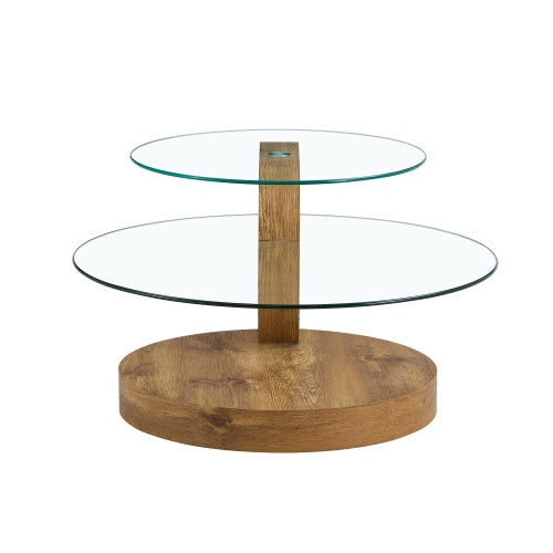 Modern And Practical Double-layer Round Table. Glass Tabletop, Wood MDF Table Legs. Suitable For Living Room and Bedroom