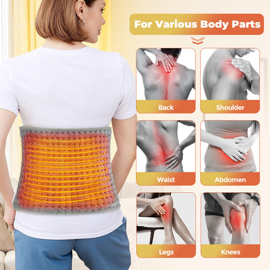 Heated Back Support Belt with Adjustable Temperature, Waist Brace for Warmth, Abdomen Warmer, and Lumbar Support Pad.