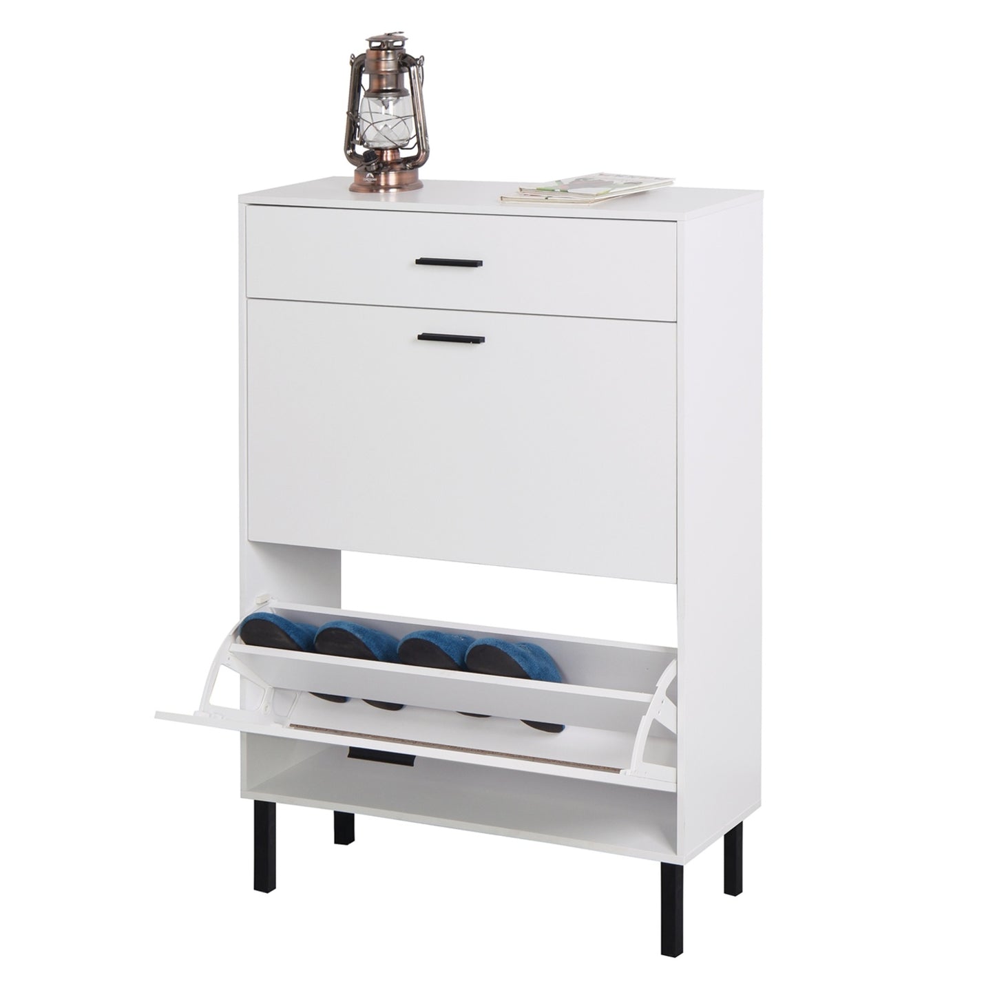 Modern Shoe Cabinet with Drawers & Metal Legs, Freestanding Storage Organizer