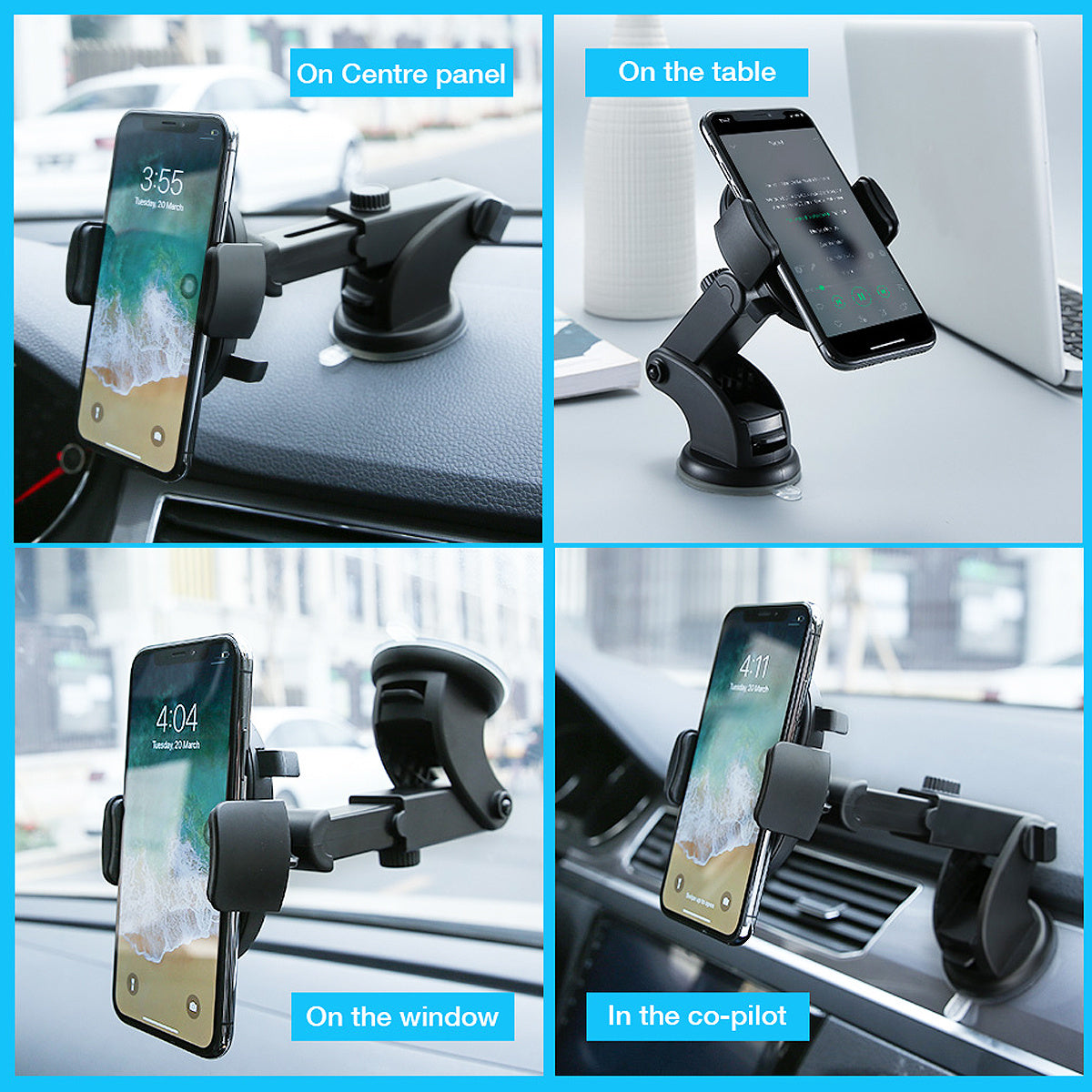 Long Rod Telescopic Car Phone Holder with Suction Cup for Dashboard Use