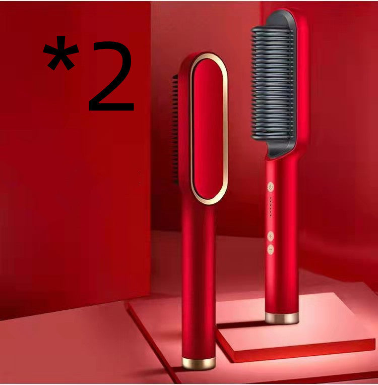 New 2 In 1 Hair Straightener Hot Comb Negative Ion Curling Tong Dual-purpose Electric Hairbrush