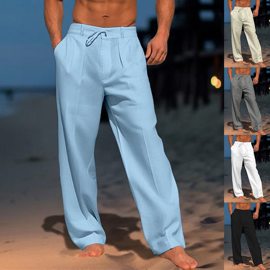 Casual Wide-leg straight pants with pockets, stylish drawstring trousers for men. Clothing