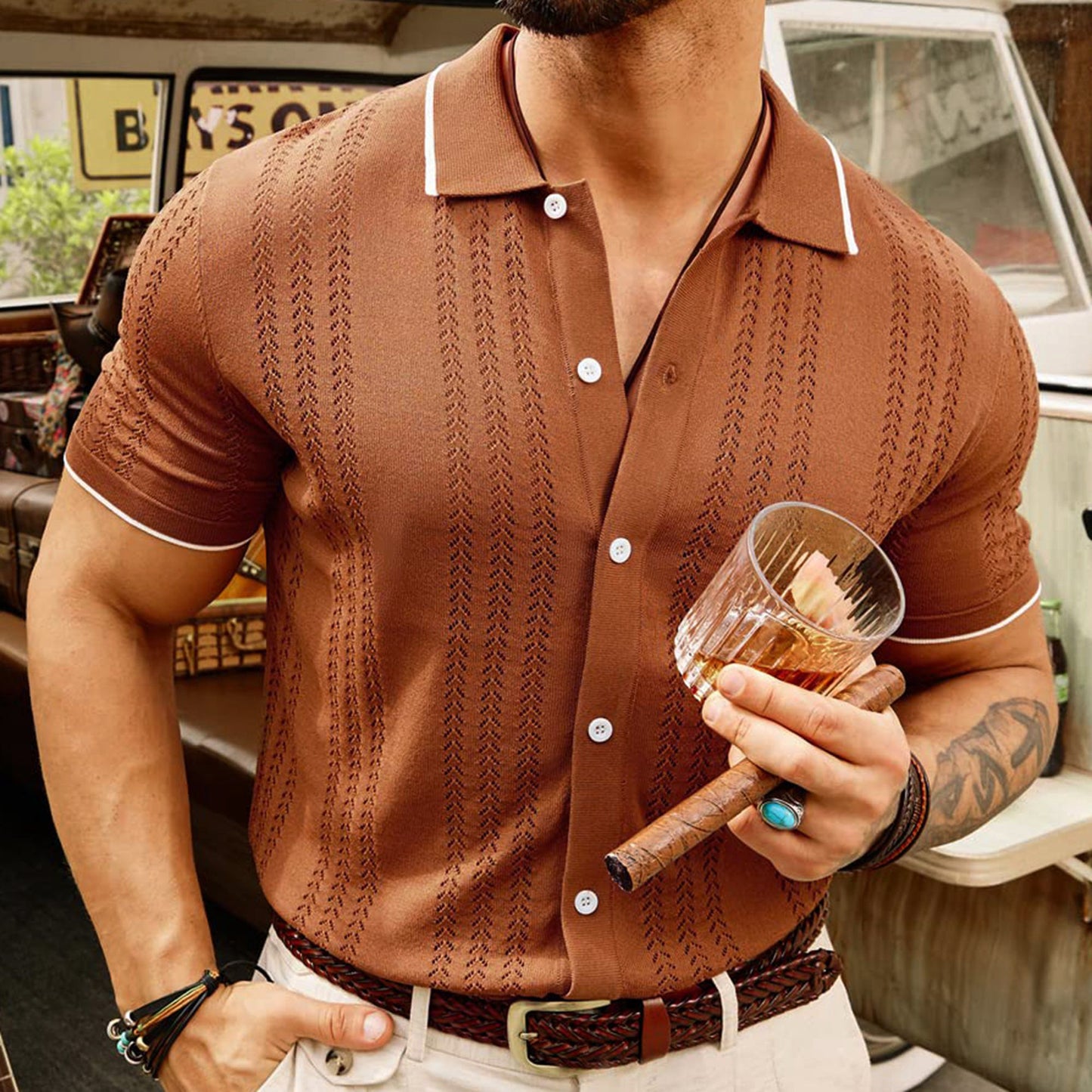 Short-sleeved Polo Shirt Summer Button Lapel Top Fashion Businessmen's Clothing