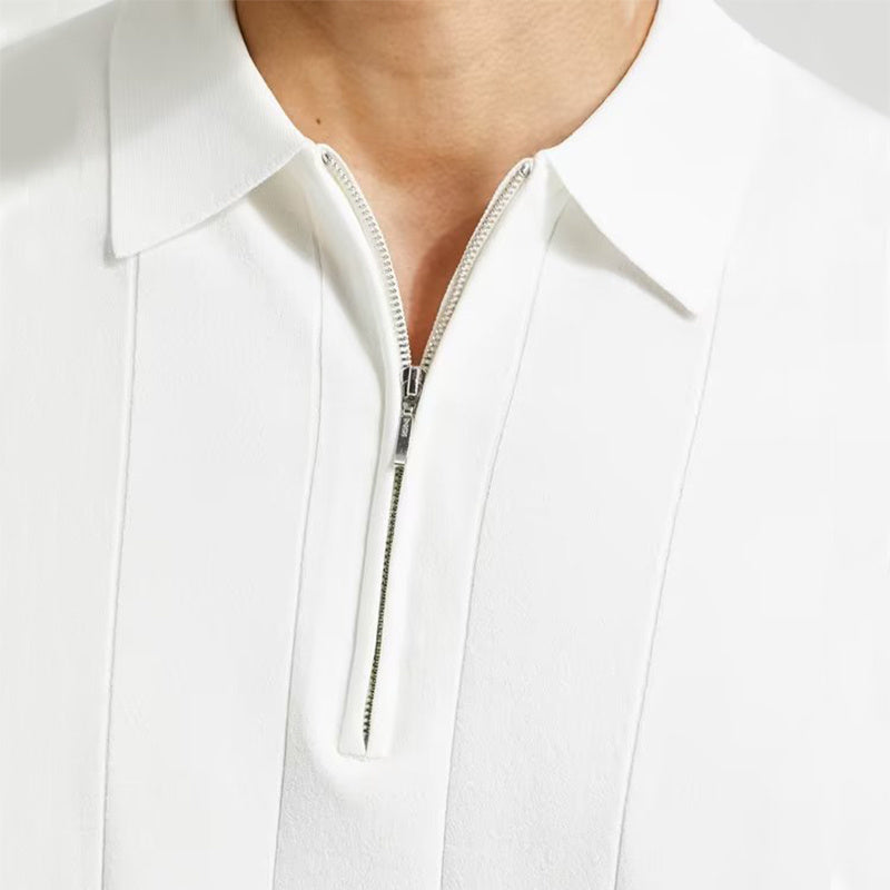 Fashion short-sleeved polo shirt with a summer lapel and zipper design, perfect as a stylish T-shirt top for men's clothing.