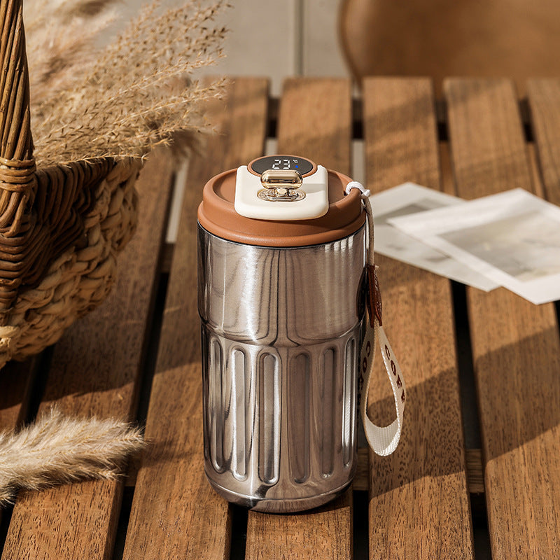 Smart digital thermal bottle, portable coffee mug, stainless steel water bottle, in-car insulated cup, keeps drinks cold, vacuum flask, 450ml.