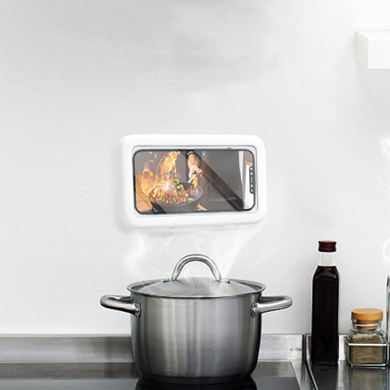 Waterproof Phone Holder for Bathroom and Kitchen, Shower Phone Box with Seal Protection, Touch Screen Compatibility, and Hands-Free Design.