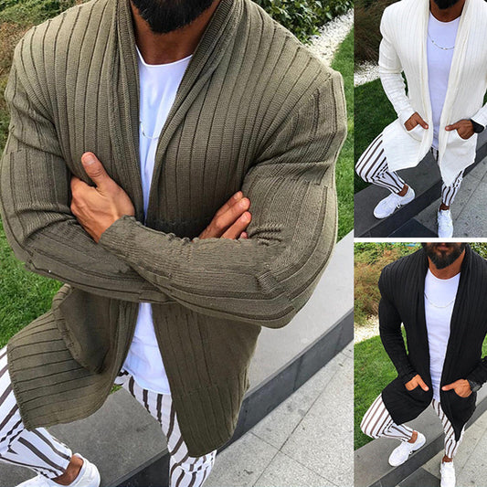 Autumn and winter slim long-sleeved lapel cardigan sweater top for men.