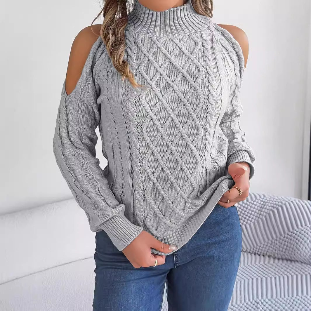 Casual twist strapless sweaters with a half-high collar and long sleeves for women's clothing.