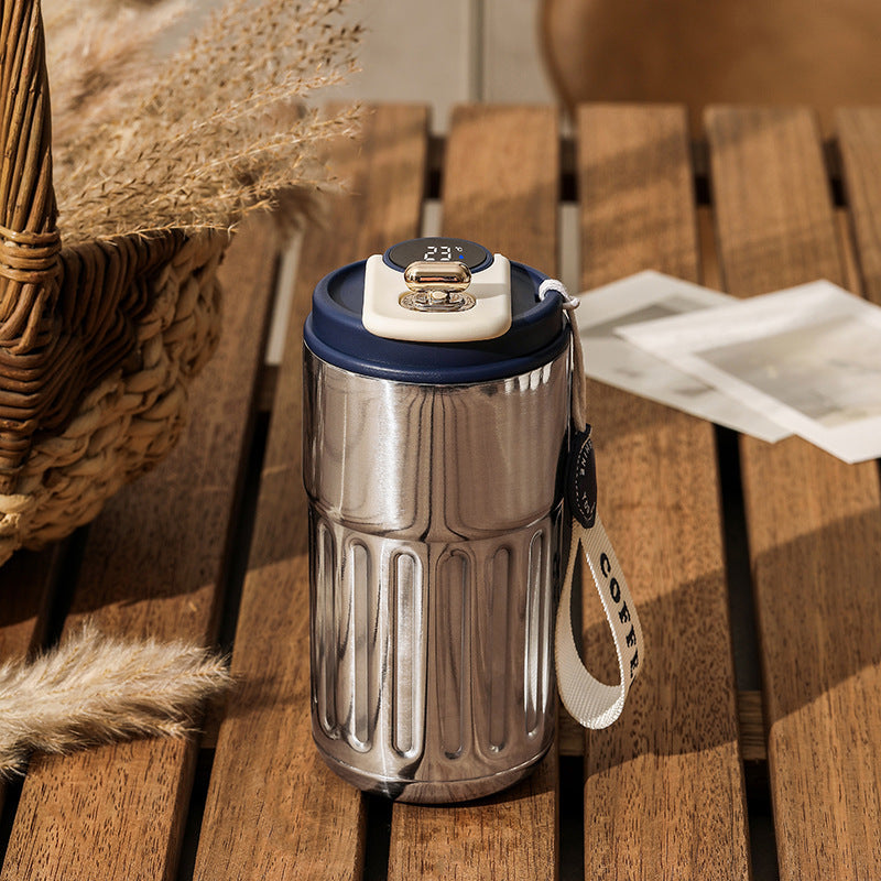 Smart digital thermal bottle, portable coffee mug, stainless steel water bottle, in-car insulated cup, keeps drinks cold, vacuum flask, 450ml.