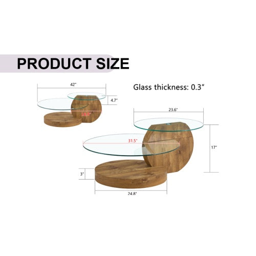 Modern And Practical Double-layer Round Table. Glass Tabletop, Wood MDF Table Legs. Suitable For Living Room and Bedroom