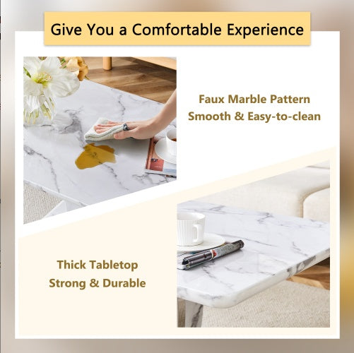 Modern Minimalist Grey Marble Pattern Sticker Pattern MDF Rectangular Coffee Table. Add A Tranquil and Comfortable Atmosphere to Your Home. MDF Coffee Table, Grey Marble Pattern Sticker, Side Table.