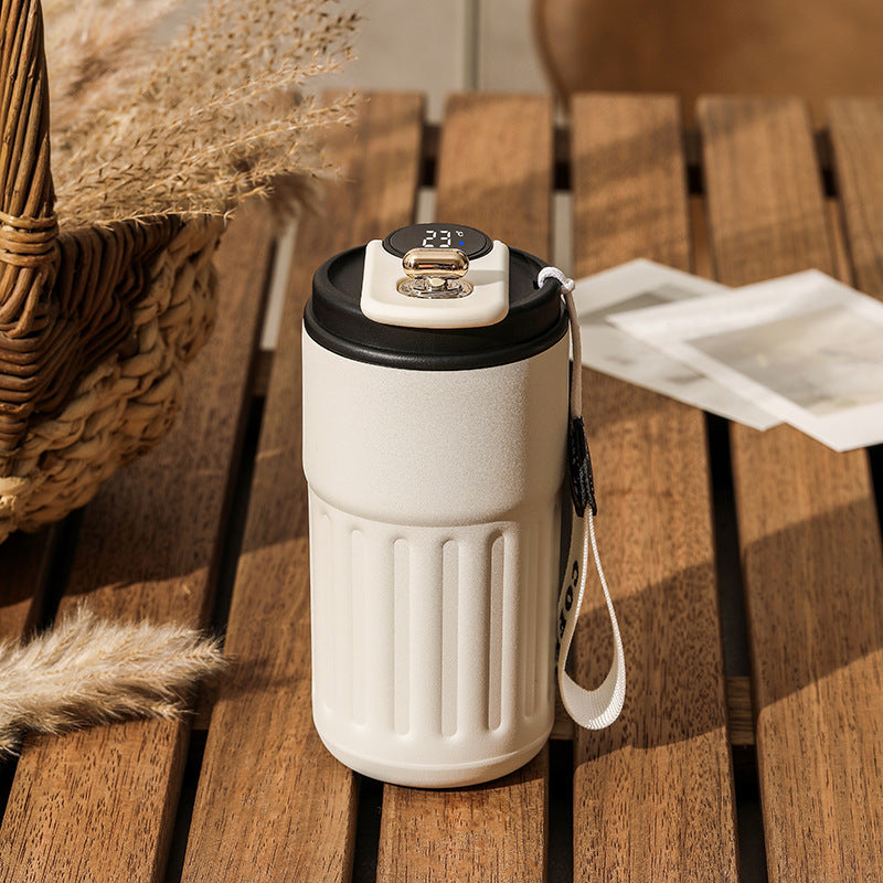 Smart digital thermal bottle, portable coffee mug, stainless steel water bottle, in-car insulated cup, keeps drinks cold, vacuum flask, 450ml.