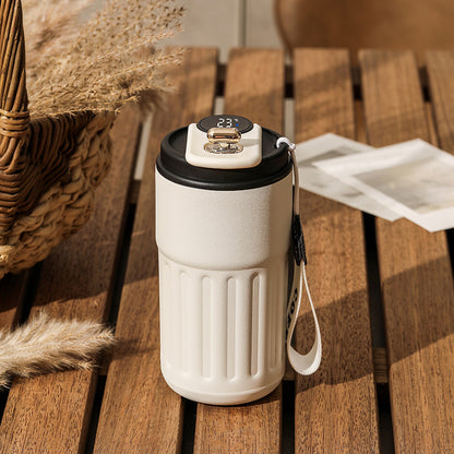 Smart digital thermal bottle, portable coffee mug, stainless steel water bottle, in-car insulated cup, keeps drinks cold, vacuum flask, 450ml.