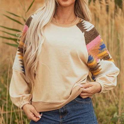 Women's Casual Color-Block Printed Loose-Fit Sweatshirt