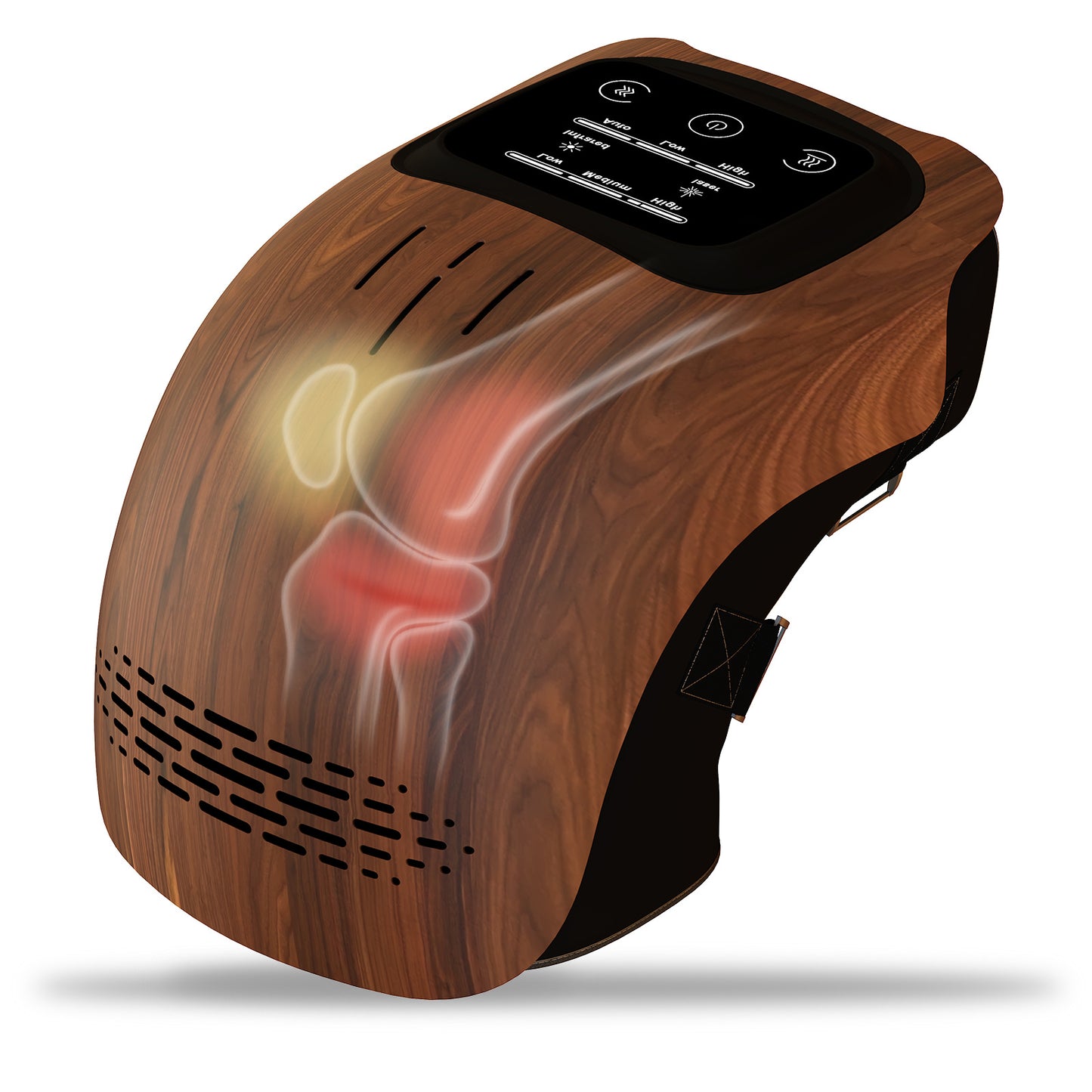 Electric Intelligent Knee Massager for Home Use, featuring kneading, heating, rechargeable pain relief, infrared laser, and vibration functions.