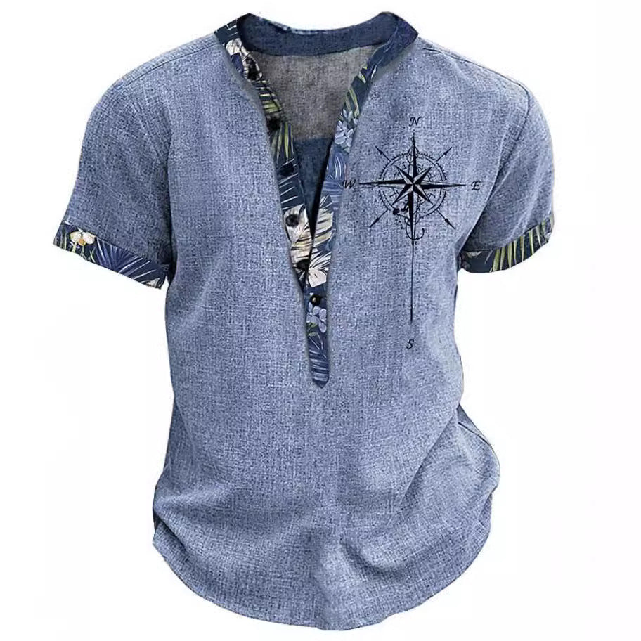 European and American 3D-printed youth shirt with six buttons and short sleeves.