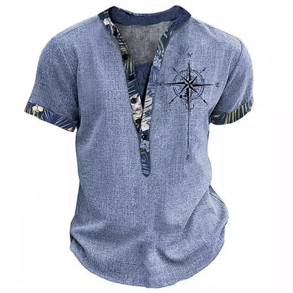 European and American 3D-printed youth shirt with six buttons and short sleeves.