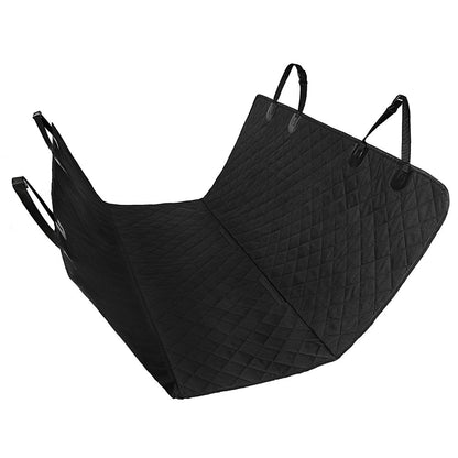 Dog car seat cover with view mesh, pet carrier hammock, safety protector, rear back seat mat featuring a zipper and pocket, perfect for travel.