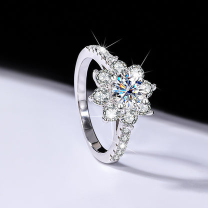 Sterling Silver 925 Moissanite Ring Female Flower Diamond