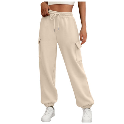 Women's fleece-lined sweatpants, baggy athletic joggers with pockets, perfect for fall. Casual and trendy cargo pants for stylish and comfortable autumn outfits.