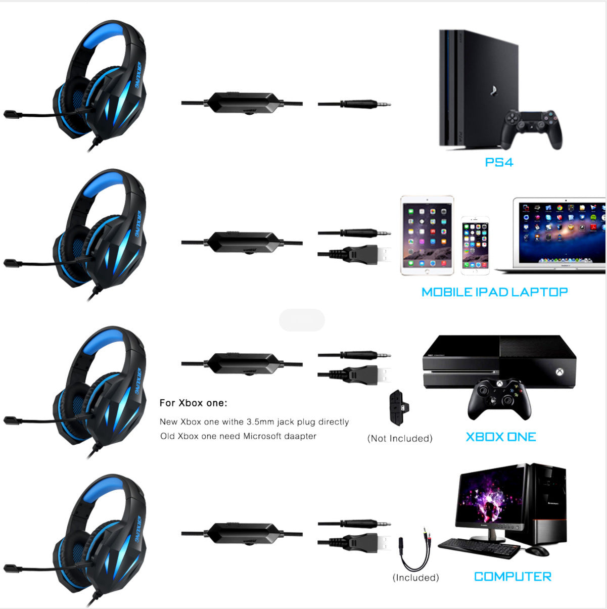 Headset Gaming Headset with Luminous Wired Gaming Headset