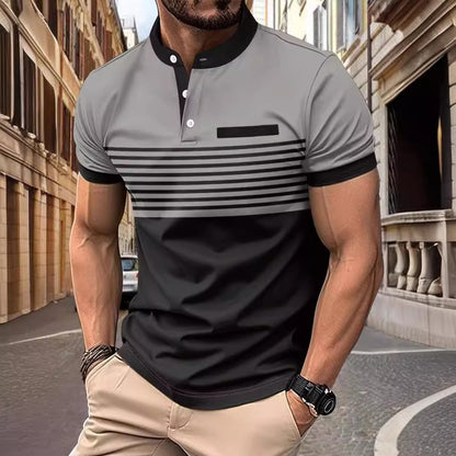 Multicolor Printed Striped Stand Collar Men's Top