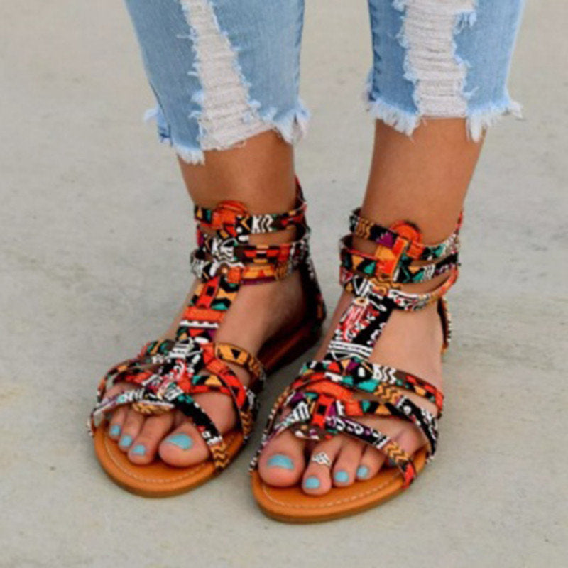 Colorful Lace Roman Plus Size Sandals