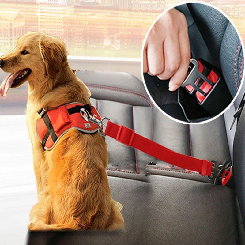 Adjustable pet car seat belt for cats and dogs, pet seat vehicle harness, lead clip, safety lever, traction dog collars, dog accessories, and pet products.