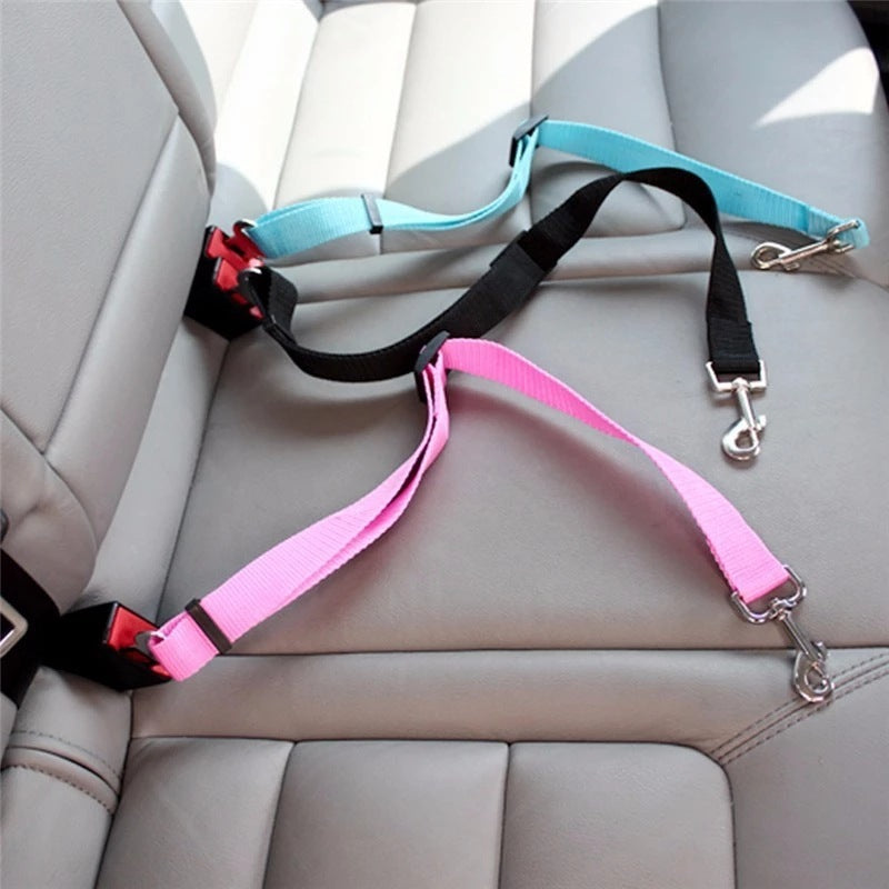 Adjustable pet car seat belt for cats and dogs, pet seat vehicle harness, lead clip, safety lever, traction dog collars, dog accessories, and pet products.