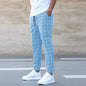 Fashion Plaid Print Pants Casual Drawstring Trousers Men's Clothing