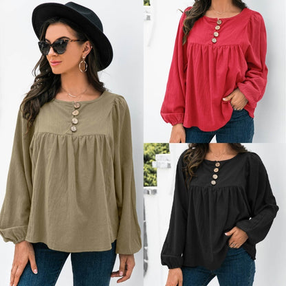 New Loose Button-Up Top for Women - Perfect for Autumn!