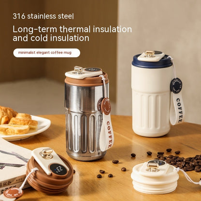Smart digital thermal bottle, portable coffee mug, stainless steel water bottle, in-car insulated cup, keeps drinks cold, vacuum flask, 450ml.