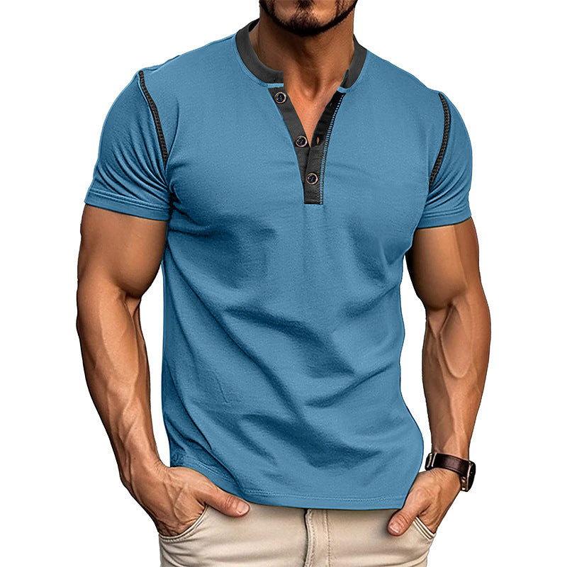Fashionable short-sleeved polo shirts with a summer vibe, featuring buttoned V-neck designs, perfect for men's casual clothing.