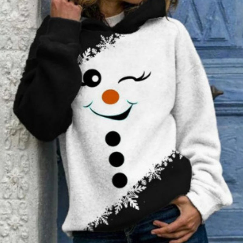 Urban Casual Printed Hooded Pullover Sweater for Women