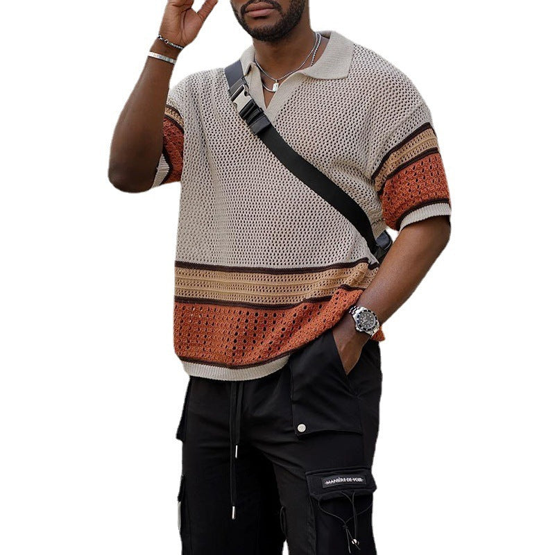Summer Woolen Short-Sleeved Knit T-Shirt for Men