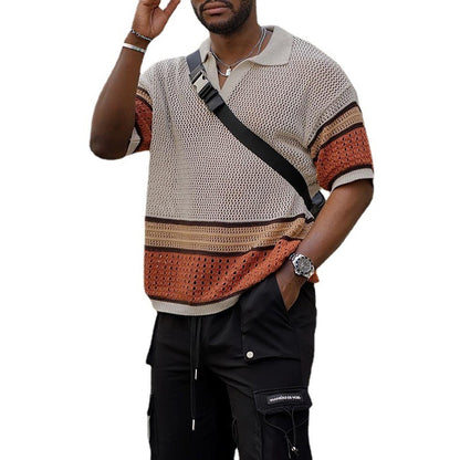 Summer Woolen Short-Sleeved Knit T-Shirt for Men