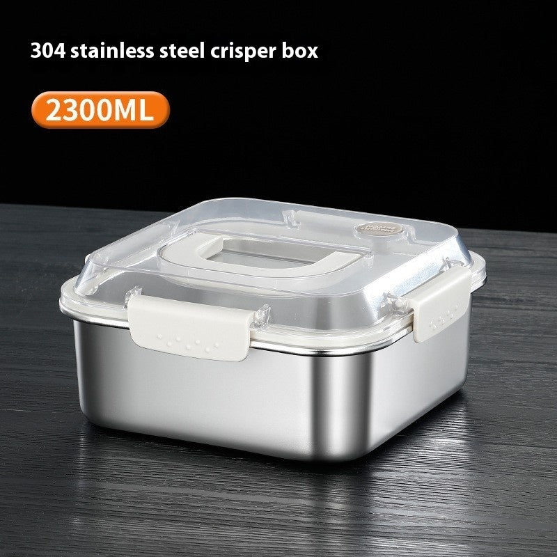 304 Stainless Steel Crisper Square Lunch Box with Handle