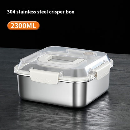 304 Stainless Steel Crisper Square Lunch Box with Handle